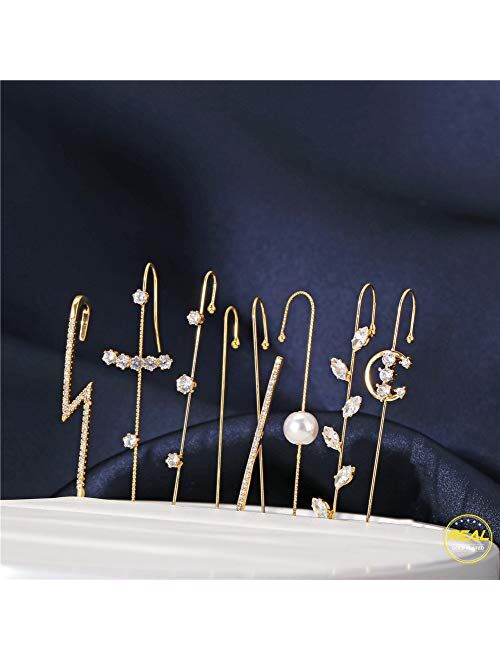 Ear Wrap Crawler Hook Earrings for Women Girls Fashion 14K Gold Plated Cuff Earring Set Unique Rhinestone Ear Jewelry