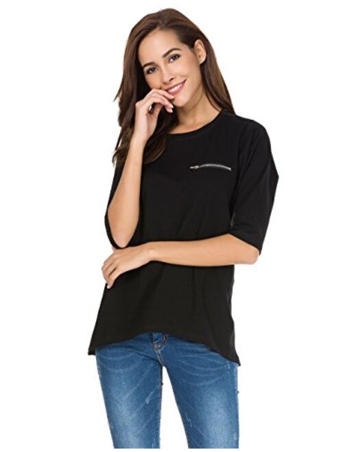 Womens Cotton T-Shirt Half Sleeves Basic Loose Fit Crew Neck Tops