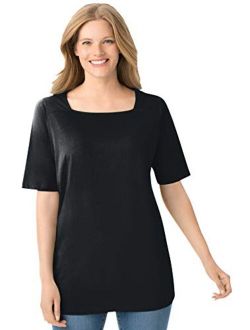 Women's Plus Size Perfect Elbow-Sleeve Square-Neck Tee Shirt