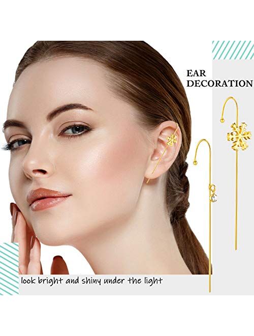 8 Pieces Ear Crawler Hook Earrings Ear Cuff Wrap Studs Alloy Rhinestone Ear Jewelry for Women Birthday Valentine's Day