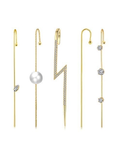 FUNEIA Ear Wrap Earrings for Women Crawler Hook Earrings Gold Sparkling Cubic Zirconia Ear Cuffs Valentine's Day Earrings Gift for Her