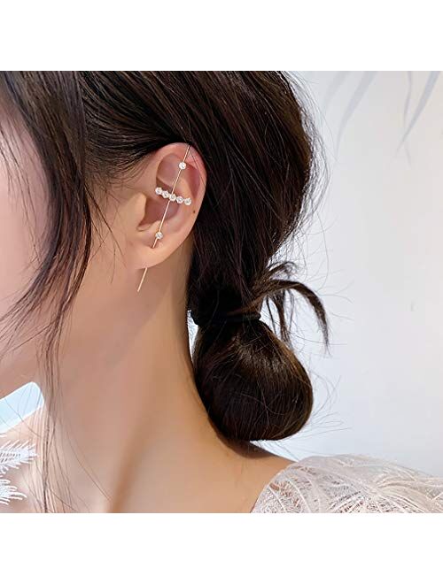 FUNEIA Ear Wrap Earrings for Women Crawler Hook Earrings Gold Sparkling Cubic Zirconia Ear Cuffs Valentine's Day Earrings Gift for Her