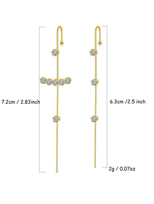 2 Pcs Gold Ear Cuff Wrap Crawler Hook Earrings for Women Teen Girls,Ear Cuffs Climbers Piercing Earrings Artificial Pearl Cubic Zirconia Rhinestone Sparkling Earrings