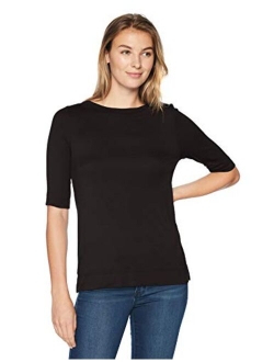 Amazon Brand - Lark & Ro Women's Elbow-Sleeve Boat Neck Shirt
