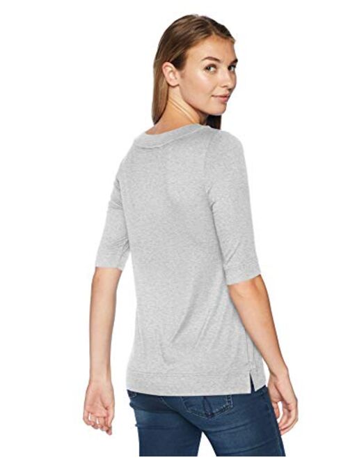 Amazon Brand - Lark & Ro Women's Elbow-Sleeve Boat Neck Shirt