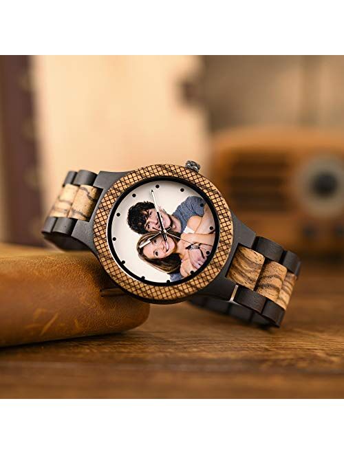 BOBO BIRD Mens Personalized Engraved Wooden Watches Quartz Casual Wristwatches for Men Family Friends Customized Gift