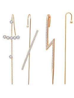 Ear Wrap Crawler Hook Earrings for Women Hypoallergenic Cubic Zirconia Gold/Silver Climbers Piercing Earrings Set for Gifts