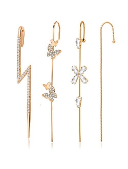 Ear Wrap Crawler Hook Earrings for Women Hypoallergenic Cubic Zirconia Gold/Silver Climbers Piercing Earrings Set for Gifts