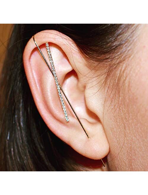 8/9/10pcs Ear Cuffs Crawler Hook Earrings for Women Silver Hypoallergenic Piercing Ear Wrap Climbers Earrings Simple Pearl Cubic Zirconia Rhinestone Hoop Earrings
