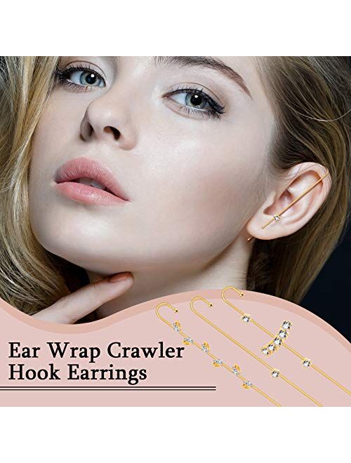 7 Pieces Ear Cuff Wrap Crawler Hook Earrings Gold Plated Rhinestone Women Crawler Earrings Classic Jewelry Hook Earrings for Women