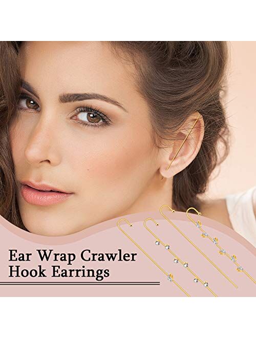 7 Pieces Ear Cuff Wrap Crawler Hook Earrings Gold Plated Rhinestone Women Crawler Earrings Classic Jewelry Hook Earrings for Women
