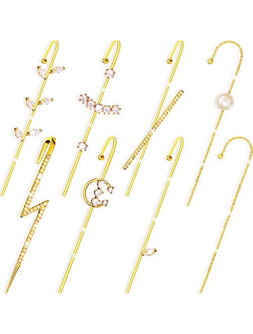 8 Pieces Ear Cuff Wrap Crawler Hook Earrings Rhinestone Crawler Earrings Piercing Crystal Hook Wrap Earrings for Women Girls