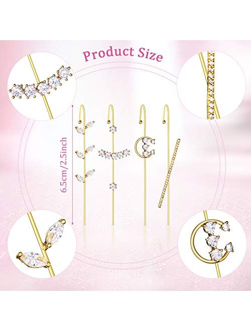 8 Pieces Ear Cuff Wrap Crawler Hook Earrings Rhinestone Crawler Earrings Piercing Crystal Hook Wrap Earrings for Women Girls