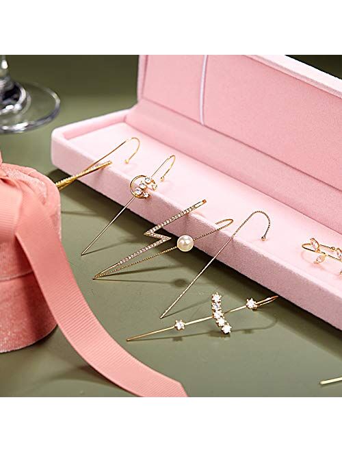 8 Pieces Ear Cuff Wrap Crawler Hook Earrings Rhinestone Crawler Earrings Piercing Crystal Hook Wrap Earrings for Women Girls