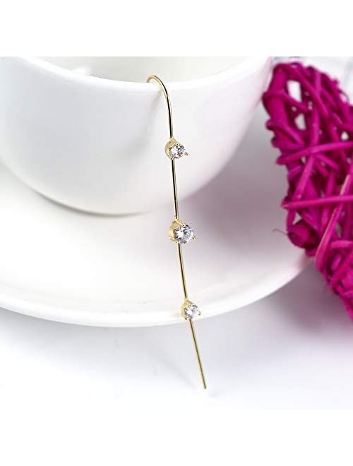 4 Pcs/Set Classic Crystal CZ Ear Wrap Earrings Cubic Zirconia Leaf Crawler Hook Earrings Slash Line Sparkling Hypoallergenic Gorgeous for Women Girls Minimalist Jewelry