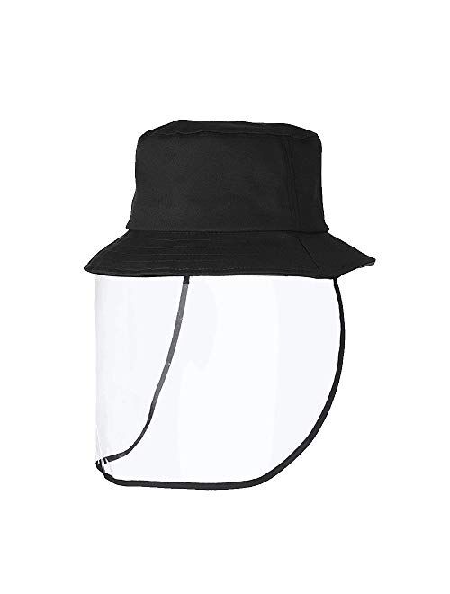 YEAQING Bucket Hat with Plastic Shield Cap with Visor Shield Cover Removable Anti Fog Dust Sun Clear Shield Fisherman Hat for Men Women Black