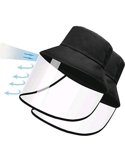 Full Face Bucket Protective Hat Face Cap 2pack, Fisherman Hat Sun Cover Outdoor Dust Proof Removable Anti-Fog Visor Adjustable Fishing Hat Foldable Detachable Black Men &