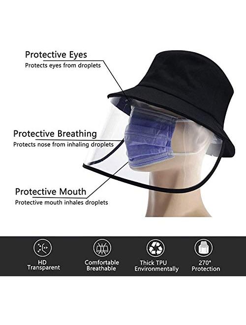 Hat with Protective Face Shield, Anti Spitting Protective Fisherman Cap with Clear Facial Shield Windproof Dustproof Sand Proof (Black)