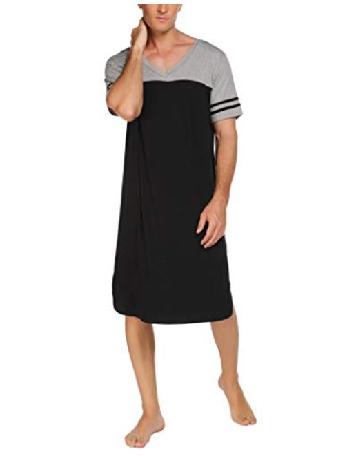 Ekouaer Nightgowns Mens V Neck Long Sleeve Sleepwear Big and Tall Pajama Sleeping Wear Loungewear Nightshirts M-XXXL