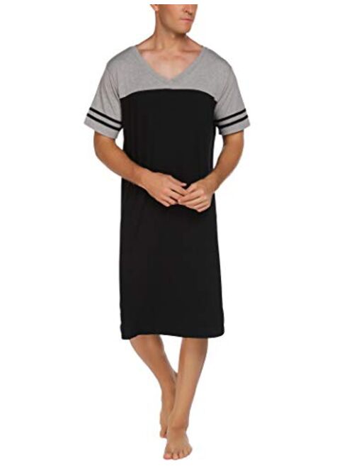 Ekouaer Nightgowns Mens V Neck Long Sleeve Sleepwear Big and Tall Pajama Sleeping Wear Loungewear Nightshirts M-XXXL