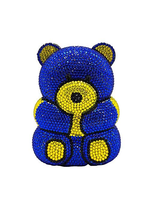 Boutique De FGG Bear Evening Bags and Clutches for Women Formal Party Cocktail Rhinestone Minaudiere Animal Purse Handbag