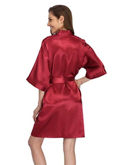 Women's Short Satin Kimono Robe for Bride and Bridesmaids Party