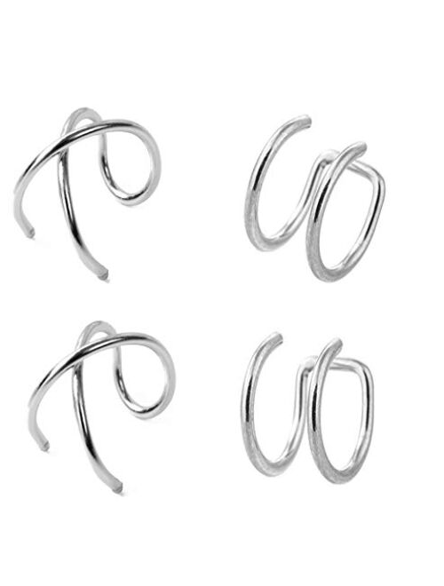 Sterling 925 Silver 4pcs No Piercing Earcuff 2 pcs double line 2 pcs Criss Cross simple Gold Plated fake helix ear cuff cartilage Earring