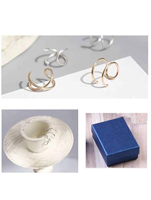 Sterling 925 Silver 4pcs No Piercing Earcuff 2 pcs double line 2 pcs Criss Cross simple Gold Plated fake helix ear cuff cartilage Earring