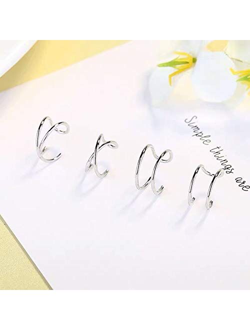 Sterling 925 Silver 4pcs No Piercing Earcuff 2 pcs double line 2 pcs Criss Cross simple Gold Plated fake helix ear cuff cartilage Earring