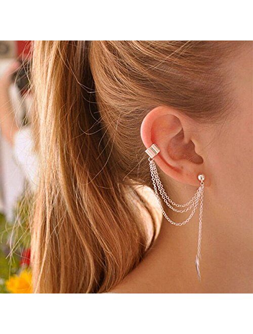 Leaf Tassel Ear Crawler Earring Climber Multi Layered Studs Cuffs Ear Wrap Pin Vine Charm Clip On Jewelry