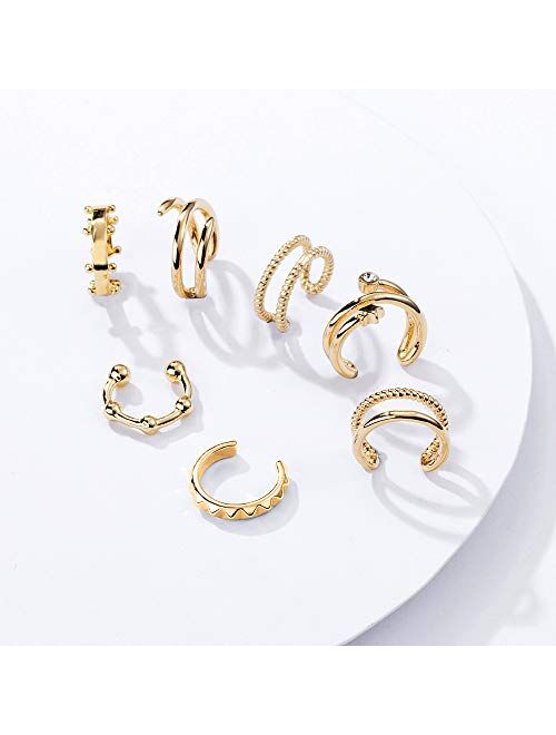 Sloong 10pcs Sparkling Ear Cuff Gold Dainty Helix Earrings Huggie Stud for women Earring Set | Clip On Cartilage