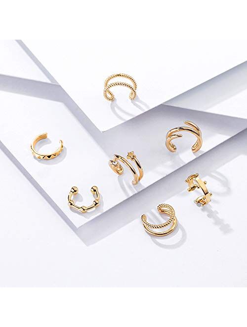 Sloong 10pcs Sparkling Ear Cuff Gold Dainty Helix Earrings Huggie Stud for women Earring Set | Clip On Cartilage