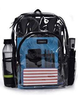 Heavy Duty Clear Backpack - Stadium Approved Transparent Design for Quick Access at Security Checkpoints. Adjustable Shoulder Straps, Dual Zippered Compartments and Mesh 