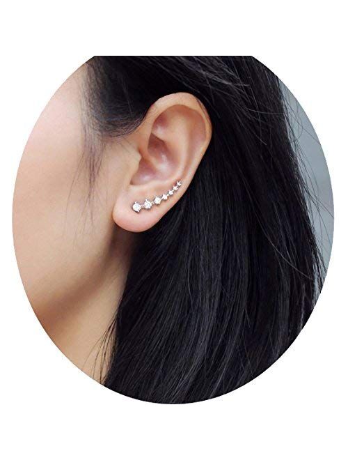 MSECVOI 7 Crystals Ear Cuffs Hoop Climber S925 Sterling Silver Earrings Hypoallergenic Earring