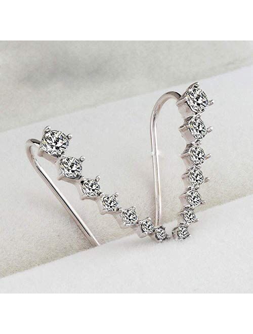 MSECVOI 7 Crystals Ear Cuffs Hoop Climber S925 Sterling Silver Earrings Hypoallergenic Earring