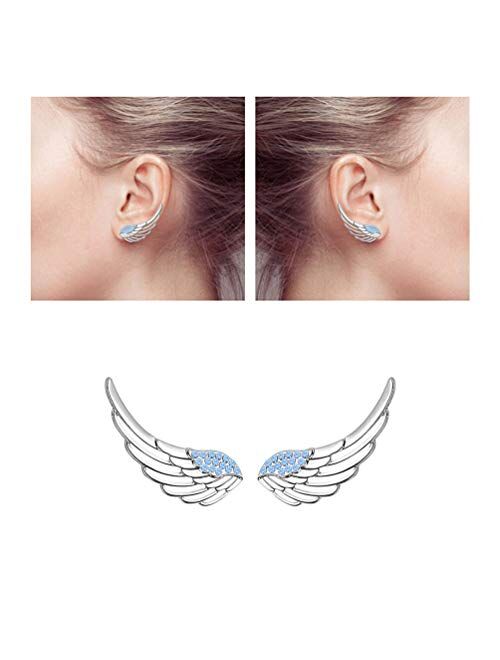 Ear Crawler, Mariafashion Cuff Earrings Sterling Silver Ear Climber Hypoallergenic Ear Wrap Angle Wings Diamond Zircon Stud Earrings
