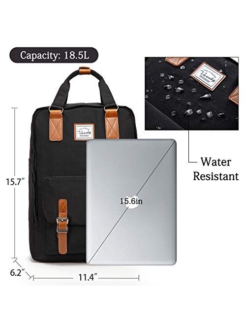 Backpack for Men and Women,VASCHY Vintage 15in Backpack Water-Resistant School Backpack