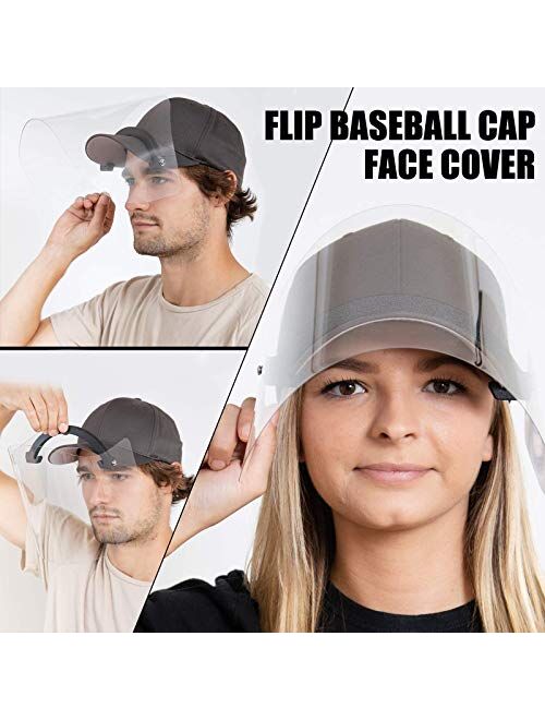 dasd US Stock Anti-Fog Flip Baseball Cap Face_Shield Face_Mask for Adult, Anti-Oil Clear Transparent Reusable Plastic Breathable Washable Comfortable Face Visor Bandanas 