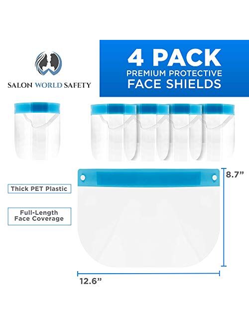 TCP Global Salon World Safety Face Shields (Pack of 10) - Ultra Clear Protective Full Face Shields to Protect Eyes, Nose and Mouth - Anti-Fog PET Plastic, Elastic Headband - Sanitar