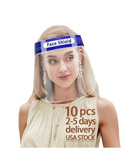 10 PCS Safety Adult Face Shield Reusable Full Face Transparent Breathable Plastic Clear Face Shields Anti Fog for Man and Woman