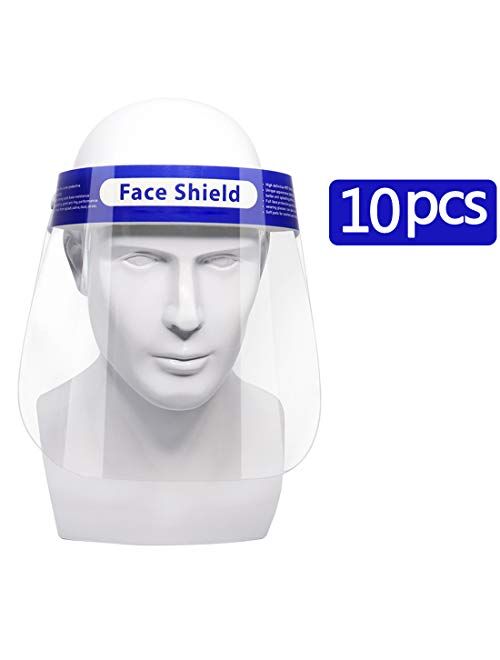 10 PCS Safety Adult Face Shield Reusable Full Face Transparent Breathable Plastic Clear Face Shields Anti Fog for Man and Woman