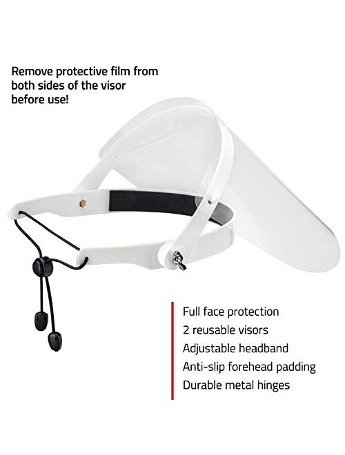 NoCry Safety Face Shield for Men and Women; Lightweight and Durable, with an Adjustable Headband, this Protective Safety Mask comes with 2 Reusable PC Visors