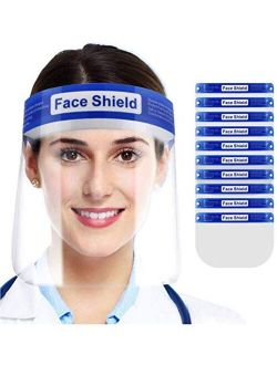 Face Shield for Protection with Glasses Reusable Clear Mask 10 PCS Anti-Fog No Installation Required with Comfortable Sponge and Elastic Band for Women Men