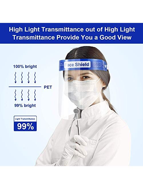 Face Shield for Protection with Glasses Reusable Clear Mask 10 PCS Anti-Fog No Installation Required with Comfortable Sponge and Elastic Band for Women Men