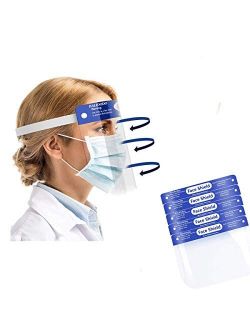 HALIDODO Safety Face Shield 5 Pack, All-Round Protection, Lightweight Transparent Shield with Adjustable Elastic Band for Men Women, Vacuum Packaged (20200629A)