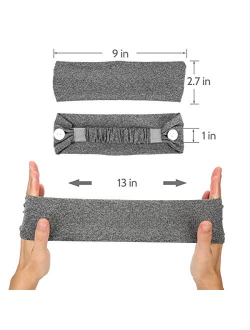 Headband with Buttons for Face Masks, Non Slip Stretchy Ear Protection Sweatband for Men Women Nurses Doctors 3 Packs(Blue, Grey, Dark Grey)