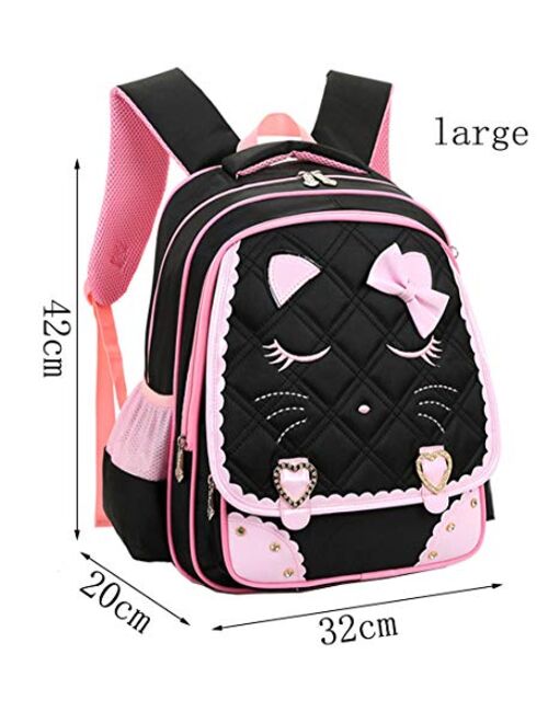 Efree Cute Cat Face Bow Diamond Bling Waterproof Pink School Backpack Girls Book Bag