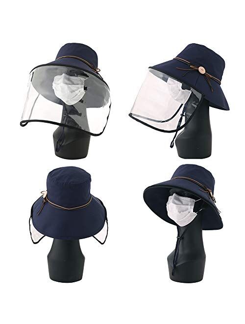 Jeff & Aimy Womens Wide Brim Packable Summer Sun Bucket Hat with Transparent Shield Beach Safari Bow Fishing Bonnie Navy