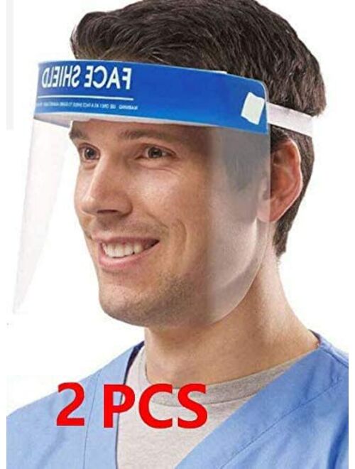 Homasen Safety Face Shield 2 Pack, All-Round Protection Cap with Clear Wide Visor Spitting Anti-Fog Lens, Lightweight Transparent Shield with Adjustable Elastic Band colo