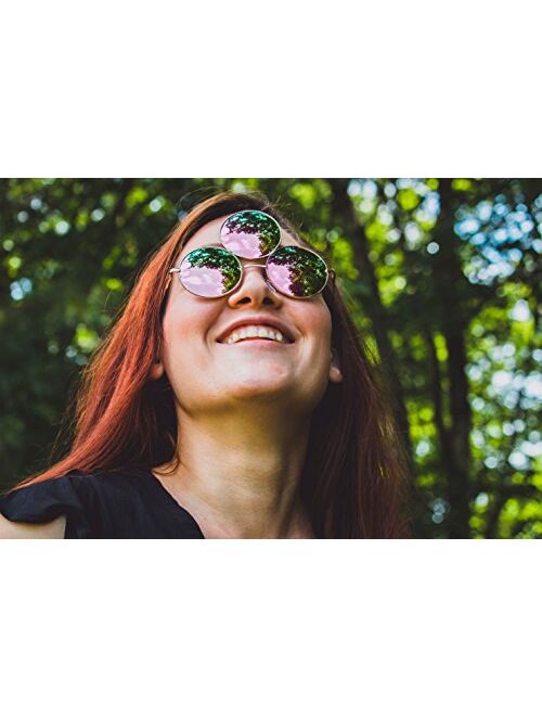 Third Eye Sunglasses, Emerald Green with Pink Reflective Lens